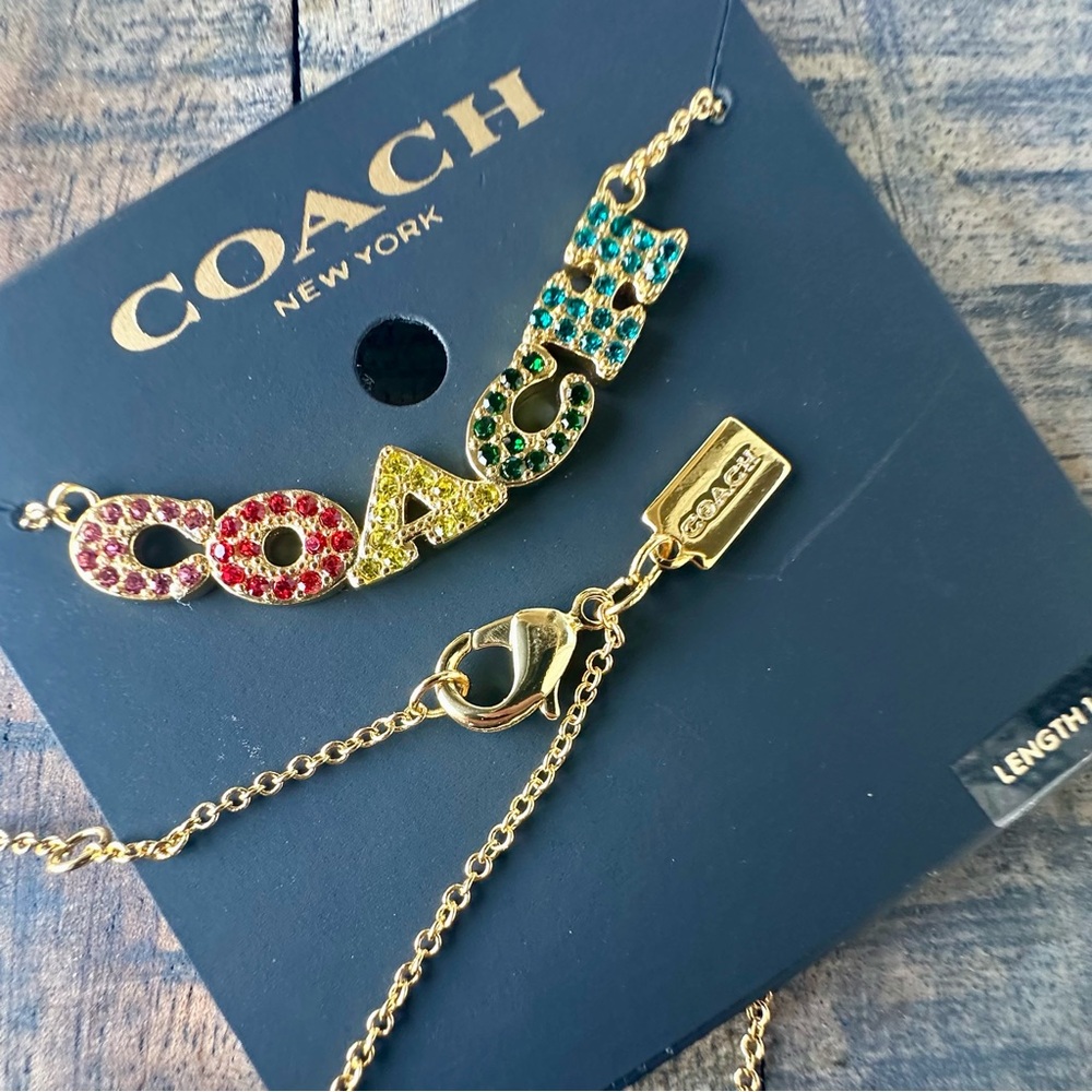 New Authentic Coach Multicolored Necklace with Tag & Polybag; 16-18” Gold Chain